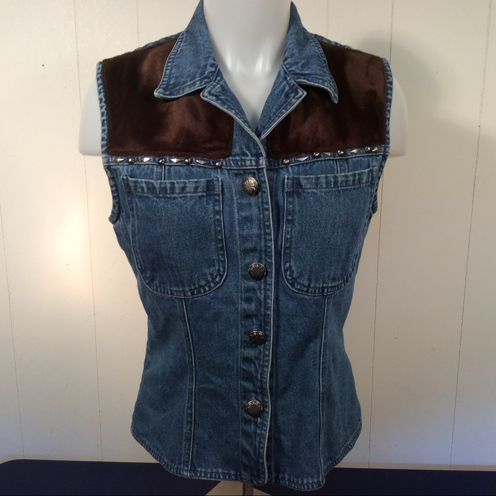 Stonebridge Embellished Blue Jean Denim Vest women’s vest size small